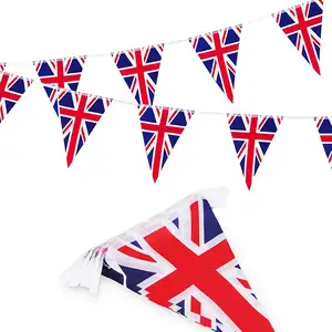 Atacado Durável Impressão Digital Inglaterra País Bandeira Bandeira Personalizado UK String Retângulo Triângulo Forma União Jack Bandeira Bunting