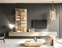 Meuble TV moderne et minimaliste, combinaison table basse, meuble de salon de luxe léger, vente directe usine, pour entrepreneur en aménagement intérieur