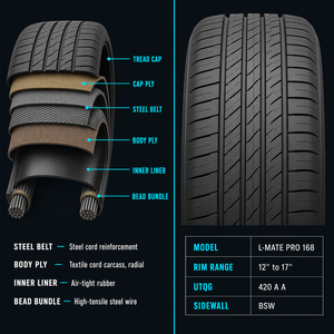 Pneu de voiture ILINK L MATE PRO 168 à faible consommation de carburant, faible <span class=keywords><strong>bruit</strong></span>, composé de bande de roulement en silice, adhérence sur surface humide, confort, jantes de 12 à 17 pouces - Product Image 2