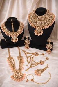 <b>Gold</b> Plated Antique Bridal Jewelry <b>Set</b>: Traditional Ethnic Choker <b>Necklace</b>, <b>Earrings</b> & Maang Tikka for Women <b>and</b> Girls - Product Image 6