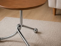 Table d'appoint ronde moderne avec plateau en bois et base chromée, table d'appoint pour salon, chambre à coucher, meuble de décoration pour la maison