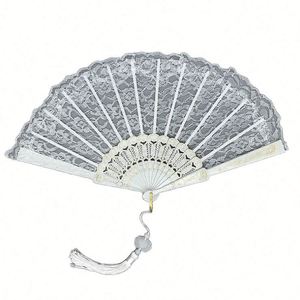 Éventail pliant de poche en dentelle style victorien, art populaire, bambou peint, écologique, logo personnalisé pour mariages et événements professionnels - Product Image 1