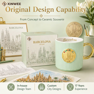 Taza de Café de Cerámica de Recuerdo de <span class=keywords><strong>Barcelona</strong></span>, España, Diseño Sagrada Fامília con Insignia Metálica, para Venta al por Mayor OEM de Porcelana Nueva - Product Image 4