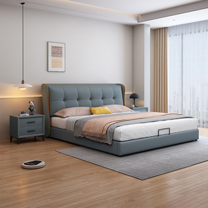 Cama Tapizada Moderna y Minimalista de 1.8m, Tamaño Doble, Cuero Genuino, Cama Matrimonial, Uso Doméstico, Resistente a Arañazos de Gatos, Muebles de Dormitorio - Product Image 4
