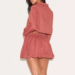 Conjuntos de Dos Piezas de Moda para Mujer, Trajes de Lino y Algodón Sólido de Alta Calidad, Pantalones Cortos por Encima de la Rodilla y Blusas de Manga Larga - Product Image 3