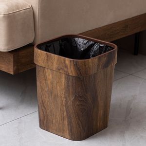 Cubo de basura con diseño de madera, 7L, rectangular, para interiores, para sala de estar, cocina, baño - Product Image 1