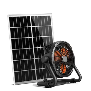 Controle Solar Oplaadbare Tafel Ventilator Noodverlichting Draagbare Elektrische Air Cooling Fan Met Zonnepaneel