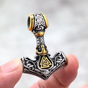 Custom Yunnique Stainless Steel Viking Mjolnir Hammer Pendant Necklace & Charms with Valknut Symbol Unisex Casino Jewelry - Product Image 5