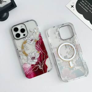 त्वचा-महसूस क्रिस्टल फ्रेम रंगीन छोटे सितारे + रेशम स्क्रीन सोने के चुंबकीय रिंग सेल फोन केस - Product Image 3