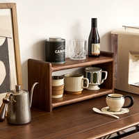 Étagère de rangement en bois à double niveau pour service à thé et tasses à café, organisateur en bois massif, présentoir compact pour cuisine