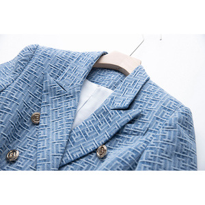 Giacche <span class=keywords><strong>Blazer</strong></span> da <span class=keywords><strong>Donna</strong></span> in Denim di Lusso Personalizzate <span class=keywords><strong>con</strong></span> Motivo Geometrico e <span class=keywords><strong>Cintura</strong></span>, Tessuto Lavato all'Ingrosso - Product Image 3