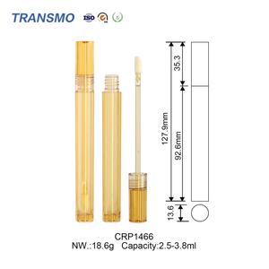 Tube de brillant à lèvres jaune de luxe transparent, flacon d'huile à lèvres rond, emballage personnalisé de tube de brillant à lèvres vide avec grand pinceau 2,5-3,8 ml - Product Image 2