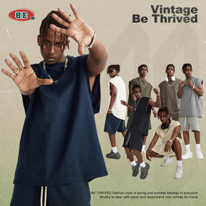 2023 nouveautés sans manches haute rue être prospéré rétro poids lourd 275G pur coton surdimensionné Couple lavé débardeur t-shirt - Product Image 2