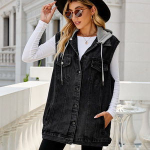 Phụ Nữ Của Retro Denim Vest Áo Khoác Lỏng Giản Dị Xu Hướng Mới Dệt Kim Nút Cross-Biên Giới Đối Với Châu Âu Hoa Kỳ Thông Qua Cho Amazon <span class=keywords><strong>Ebay</strong></span> - Product Image 1