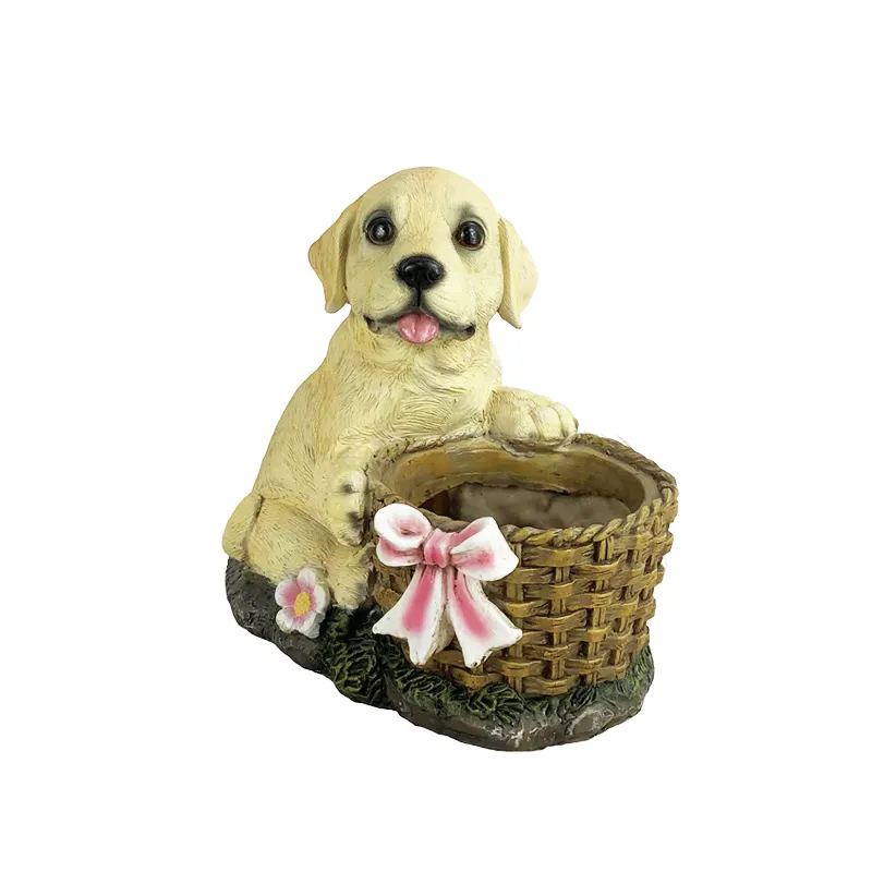 Yeni tasarım reçine Rattan ekici çiçek sepeti şekil tencere sevimli köpek hayvan saksı ev dekor bahçe tencere
