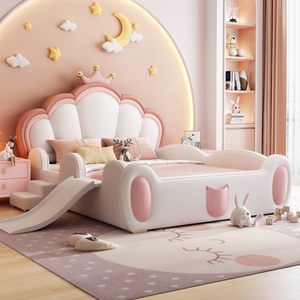 Letto Principessa Moderno per Bambini, Set di Mobili per Camera da Letto Rosa Popolare, Letto Morbido e Sicuro per Bambini con Sponde di Protezione - Product Image 5