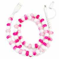 Câble de charge FASHLINK rose et blanc perlé 3-en-1 style bonbon USB Type C multi-connecteur mignon pour téléphone