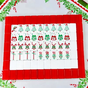 Designer Red Holly Jolly Christmas American Magnetic Luxury Mahjong Set 160 Premium Carved Acrylic Tiles Portable <strong>Poker</strong> Elegant - Product Image 2