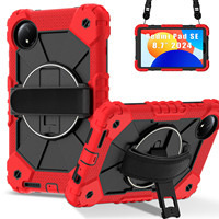 Étui robuste antichoc pour Redmi Pad SE 8.7 2024, silicone + PC, support 360°, sangle de main, sangle d'épaule, rouge, noir