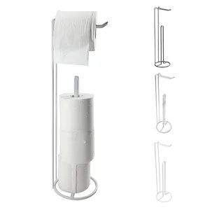 Fabriek Kwaliteit Eenvoudige Witte Wc Tissue Rolhouder Papieren Handdoek Houder Stand Houder Met Metalen Frame Reserve