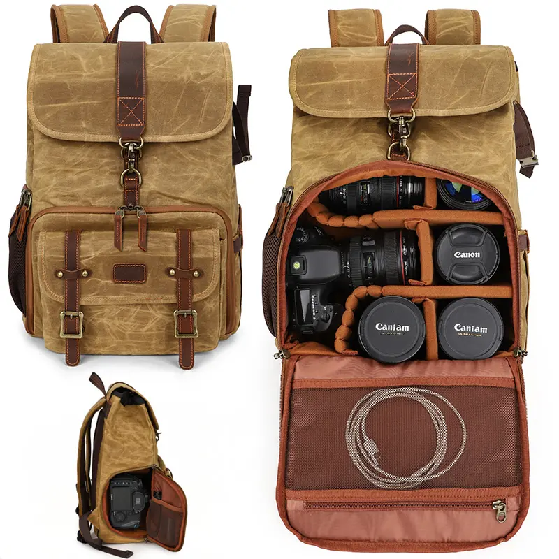 Vintage Waxed Canvas Rucksack Laptop Wasserdicht Dslr Backpack Camera Bags For Men Women Photography Waterproof