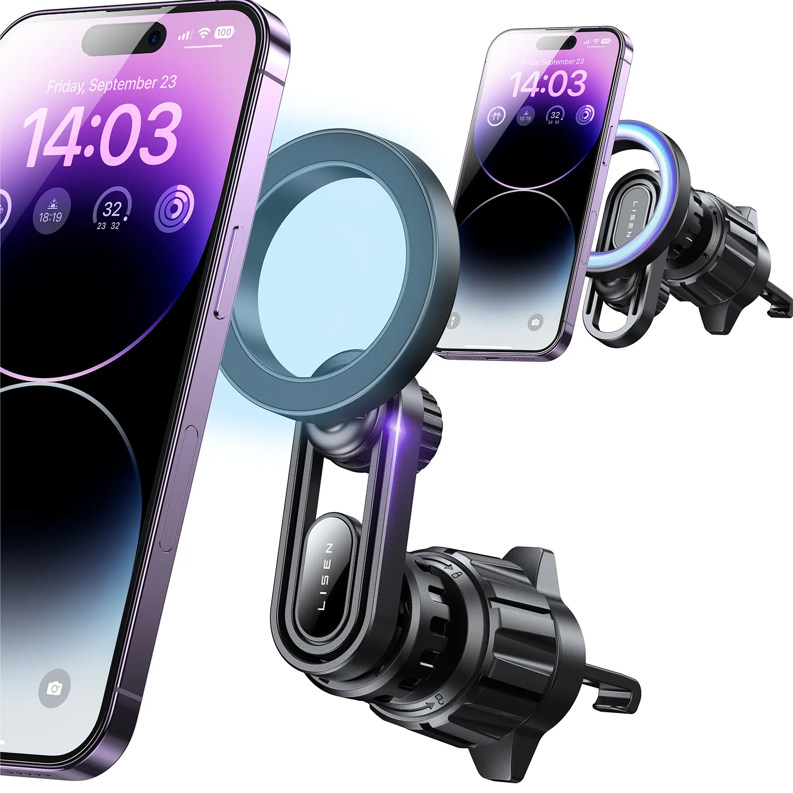 LISEN New Metal Hook Design Magnetic Phone Holder 360 Rotation Adjustable Car Air Vent Phone Car Mount