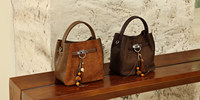 Petit sac seau vintage en daim patchwork, sac à main rétro en cuir PU, sac bandoulière pour femme