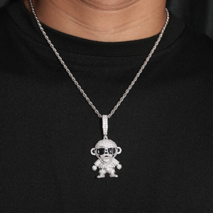 Pendentif singe en moissanite micro-pavée, haute qualité, plaqué or blanc S925, émail, bijoux glacés, collier de dessin animé - Product Image 5