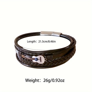 Nueva Llegada: Pulseras de Cuero <span class=keywords><strong>para</strong></span> Hombre con Diseño de Guitarra Musical, Hebilla Magnética de Acero Inoxidable, Pulsera de Cuero Trenzado <span class=keywords><strong>para</strong></span> Hombre, Joyería - Product Image 2