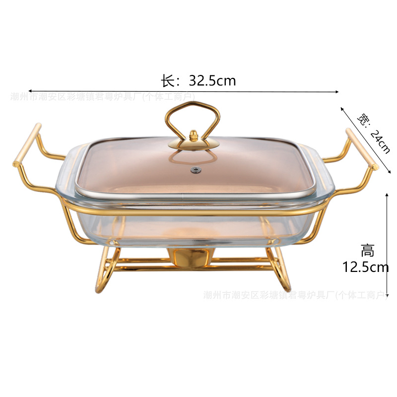 2L Gold Square Line Glass Lid