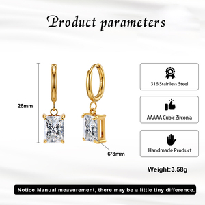 Pendientes Colgantes Rectangulares Brillantes de Circonita Cúbica Transparente, Acero Inoxidable 316, Antideslustre, Elegantes - Product Image 4