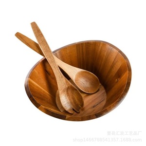 Acacia Wood Salad Bowl <b>Large</b> Solid Wood Handmade Kitchen Tableware For Home Use - Product Image 3