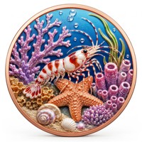 Pièce de monnaie en cuivre pur 999 de 1 oz, couleur UV, série Monde Océanique en relief, couleur UV 3D, édition collector colorée