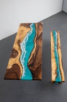Ensemble de Table à Manger avec Design Époxy Moderne pour Cuisine ou Hôtellerie, Thème Rivière en Résine Exquise