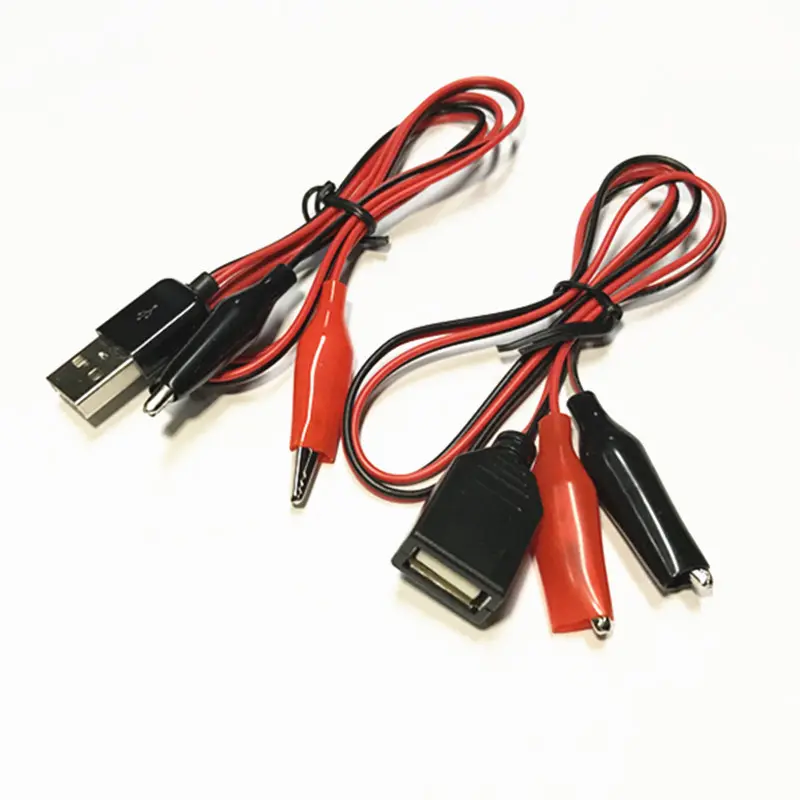 USB ذكر أنثى رئيس إلى أحمر أسود زائد أو دقيق المتوسط التمساح كليب جميع النحاس امدادات الطاقة منخفضة الجهد تيار مستمر 5 فولت كابل اختبار