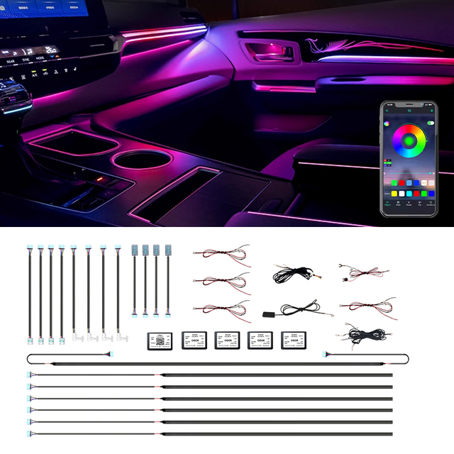 Car Ambient Light Kit Led 64 Colors Interior Universal Atmosphere Light 20 in 1 Chasing Ambient Light Interior for Car