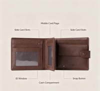 Portefeuille homme en cuir véritable, bifold, avec porte-cartes, fenêtre d'identification, emplacements pour cartes, portefeuille court pour affaires avec bouton pour un usage quotidien