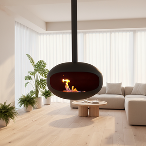 Cheminée suspendue de luxe au bioéthanol, montage au plafond, foyer à feu véritable, chauffage éco-responsable pour hall d'hôtel - Product Image 1
