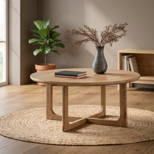 Table basse ovale moderne en bois, finition naturelle, structure robuste, ensemble de meubles pour salon, pour la maison et l'hôtel - Product Image 4