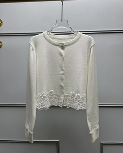 100%Cotton Knitted <strong>Cardigans</strong> 2025 Autumn Designer Fashion <strong>Lady</strong> Hollow Out Embroidery Patchwork Long Sleeve <strong>White</strong> Black <strong>Cardigans</strong> - Product Image 1