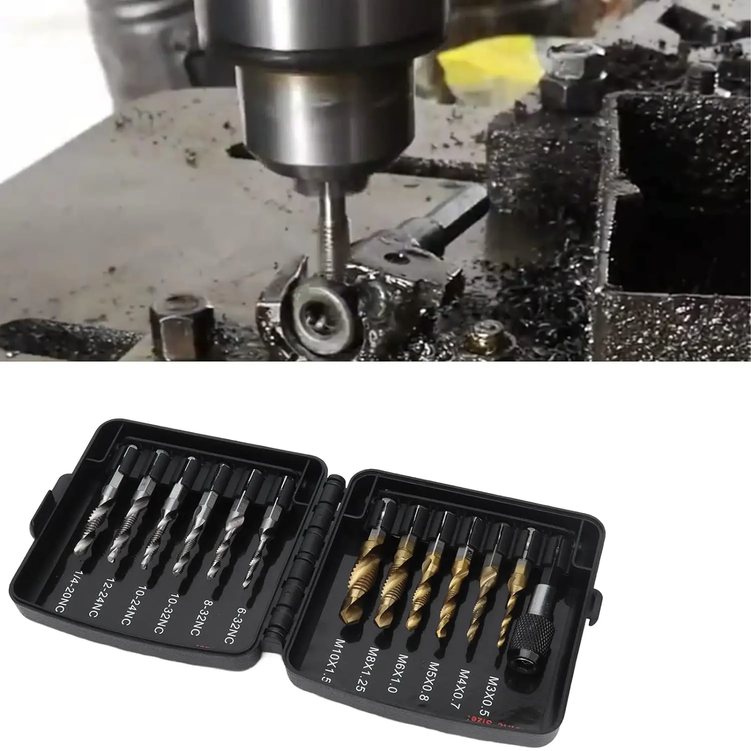 Hex shank open hole screw tapping drill bit Ti plated hardness spiral combined drill bit and tap thread tap drill bits set