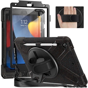 Nhiệm Vụ Nặng Nề 360 Xoay Gấp Đứng Silicone Chống-Mùa Thu Rugged Trường Hợp Máy Tính Bảng Cho <span class=keywords><strong>Ipad</strong></span> 10.2 9 2021 Với Vai Dây Đeo Tay - Product Image 1