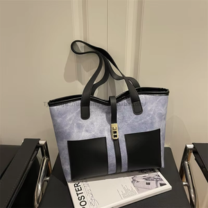Sac à main tendance, nouveau modèle, décontracté, rétro, grande capacité, sacs à bandoulière en PU, couleur contrastée, élégant, sac fourre-tout pour femme - Product Image 1