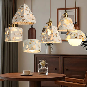 Lampu Gantung Modern Wabi Sabi dari Terrazzo Alami, Lampu Plafon Kayu untuk Ruang Kecil, Penerangan Ruang Tamu, Marmer - Product Image 1