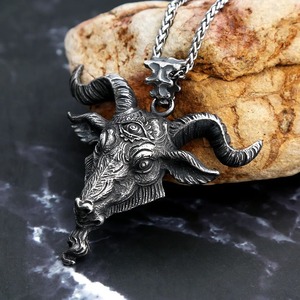 Yunnique – collier avec pendentif en acier inoxydable pour hommes, motif Animal Satan Ram Evil Eye, accessoire de mode rétro, bijoux Hip Hop - Product Image 3