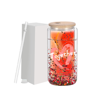 Bouteille globe à neige 16oz à double paroi en verre transparent pour sublimation, avec couvercle en bambou et paille, pour café, thé, bière, entrepôt USA