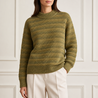 Pull en maille épaisse mélangée personnalisé pour femme, col rond, olive-moutarde, tricot gaufré, usine OEM ODM