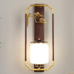 โคมไฟติดผนังไม้เนื้อแข็งทองแดงแท้สไตล์จีนสมัยใหม่ พร้อมบริการติดตั้งสำหรับผนังห้องนั่งเล่น ผนังห้องโถง-ทรงน้ำเต้าเซน - Product Image 1