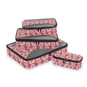 Ensemble de 4 organisateurs de bagages de voyage imperméables personnalisables avec motif de fleurs d'hibiscus hawaïennes, cubes de compression pour valises - Product Image 2