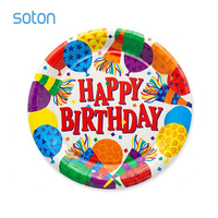 Piring Kertas Pesta Ulang Tahun Grosir Soton, Balon Warna-warni, Pita Dekorasi, Peralatan Makan Sekali Pakai Bulat untuk Dekorasi Festival